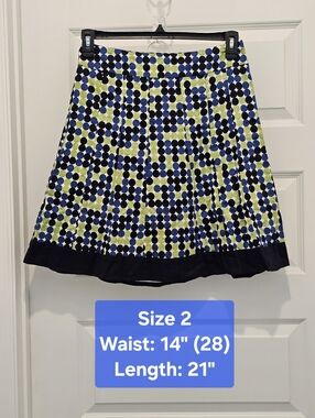 Ann Taylor Blue & Green Polka Dot A-Line Skirt - Size 2 - EUC